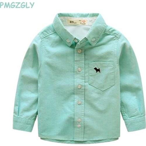 2018 Cotton Long Sleeve Turn-down Collar White Yellow Children 3-8 Years Old Kids Boys Shirts For spring autumn Boy Shirts