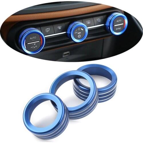 Blue Car Interior Air Condition Console AC Control Switch Knob Ring Cover Trim 3Pcs For 2017-2020 Alfa Romeo Giulia Stelvio