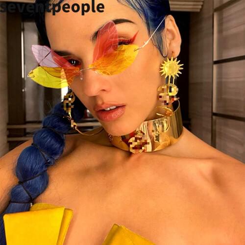 Fashion Rimless Sunglasses Women Retro Steampunk Dragonfly Eyeglasses Butterfly Wing Sun Glasses Exaggerated Funny Eyewear Party