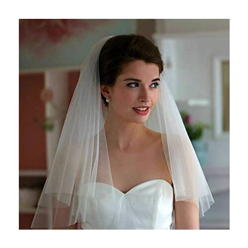 Wedding Bridal Veil with Comb Cut Edge Tulle Veils for Brides 2 Tier Short Length Hair Accessories for Women