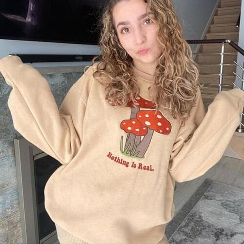 Warm Vintage Sweatshirts Women Hoodie Cute Print Girls Pullover Long Sleeve Loose Tops Fashion Harajuku Hoodie Sweatshirt 2021