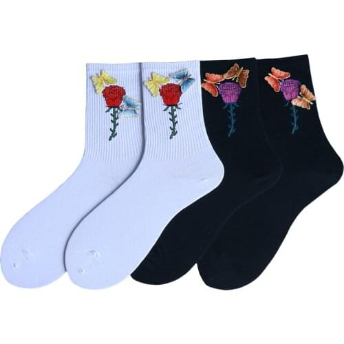 Crew Sox Butterfly Stitching Pattern Womens Socks Unique Personality Design Street Fashion Couple Cotton Sock