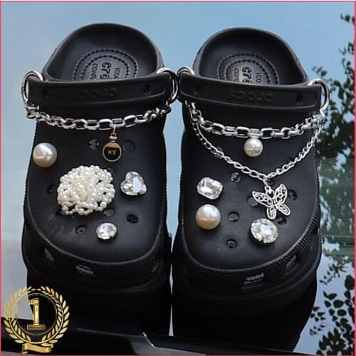 Trend Metal Chains Croc Charms Designer Rhinestone Flower Shoe Decoration Charm for Croc JIBS Clogs Kids Women Girls Gifts