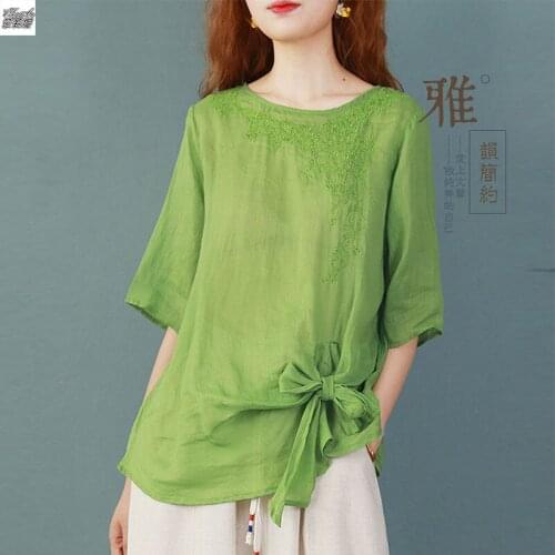 Vintage Embroidered Shirt Summer Irregular Shirt Loose Top Blouse Women Blusas Ropa De Mujer