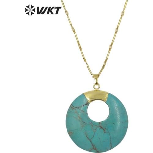 WT-N1129 Wholesale Custom Natural Howlite Stone Necklace Round shape With Gold Chain Elegant Pendant For Women Perfect Gift