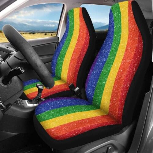 INSTANTARTS Rainbow Color Matching Printed Car Seat Covers for Women Stylish Automobile Seat Protector 2pcs Front Seat Cover
