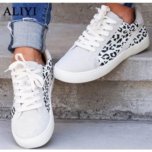 ALIYI New Trendy Sneakers Women 2021 Spring Fashion Leopard Lace Up Ladies Casual Canvas Shoes 35-43 Female Sport Flats