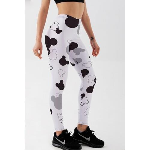 Qickitout Women Leggings for Fitness Push UP Sexy Digital print Cartoon Black&White Mouse head Cute Feamle Workout Legging