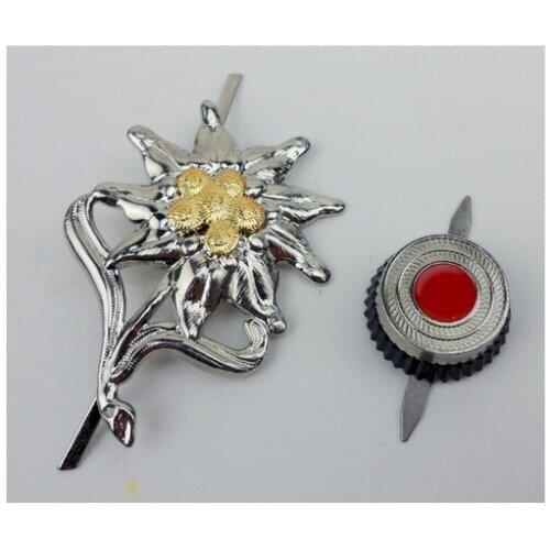 Pair WW2 German Field Cap Badge Edelweiss Metal Insignia Pins Classical Military armyshop2008