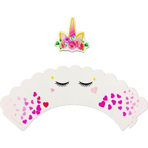 12PCS/lot Happy Birthday Wrappers Decoration Cupcake Toppers Cake Girls Favors Baby Shower Party Supplies Unicorn Theme