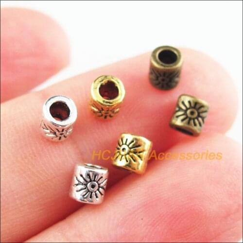 120Pcs Retro Tibetan Silver Antiqued Gold Bronze Tone Flower Tube Spacer Beads Charms 4mm