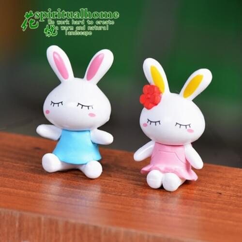2pcs Big Ear Couple Micro Landscape Decoration miniature figurines Cartoon animal Couple Dolls Accessories Home Decor