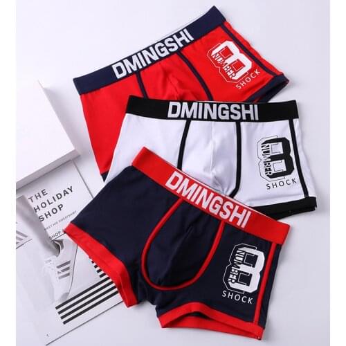 2 Pack Mens Underwear Mens Boxers Pure Cotton Breathable Trend Personalized Printing Letters Mens Boxers Underpants Mens