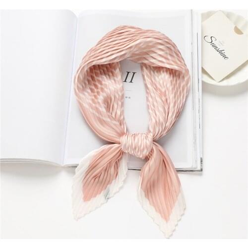 2021 Vintage Crinkle Print Square Scarf for Hair Silk Shawl Head Wraps Elegant Neckerchief Female Headband Foulard Hijab Bandana