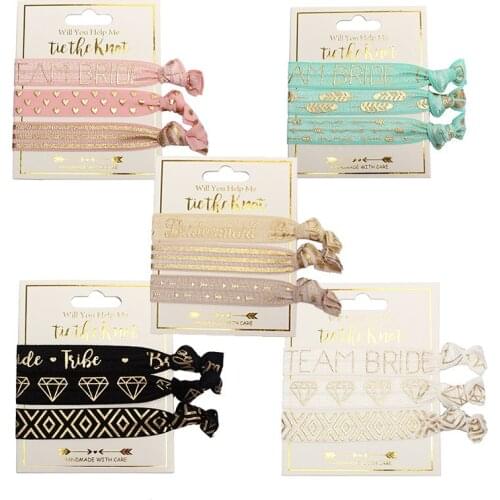 3Pcs Team Bride Tribe Bridesmaid Hair Tie Wristband Bracelet Bachelorette hen Party Wedding Bridal Shower decoration HL46