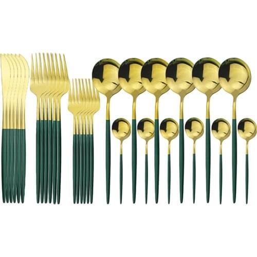 30pcs Gold Dinnerware Set Knife Fork Spoon Tableware Flatware Set Stainless Steel Dinner Set Kitchen Dessert Fork Cutlery Set