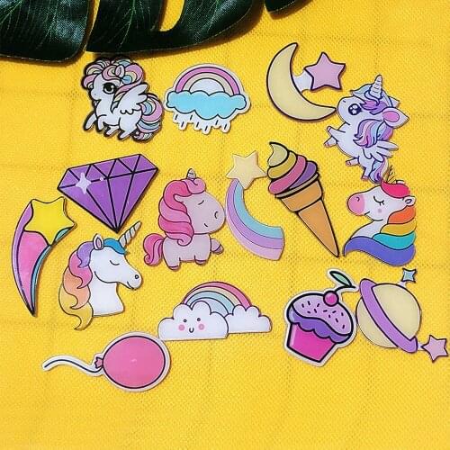 50pcs 15 Styles Mixed Meteor Rainbow Unicorn Ice Cream Cake Flatback Planar Resin Cabochon DIY Crafts Embellishments Accessories