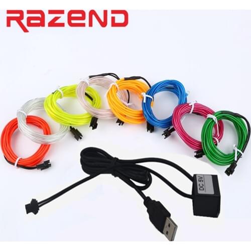 6m/8m/10m EL wire With USB inverter 5V Dance Party Decor string Light LED Flexible EL Wire Rope Tape Waterproof LED Strip lamp