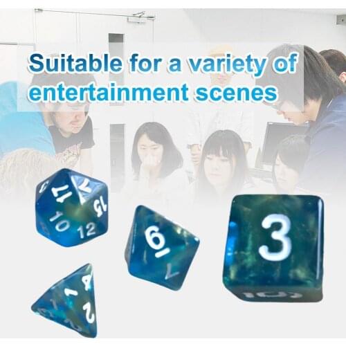 7Pcs Dice Transparent Blue Multifaceted Acrylic Digital Dice DND Board Game 7 Dice Set for Party Entertainment Toy Gift