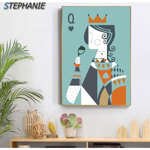Abstract Mint Green Pink Canvas Painting Modern Creative Wall Picture for Living Room Cartoon Poker Poster n Print Bright Decor