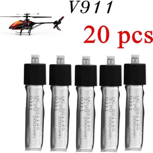 20pcs Battery For Wltoys V911 RC Helicopter brushless motor Accessories Bag KV911-0005 F929 F939 3.7V 200mAh Lithium Batteries