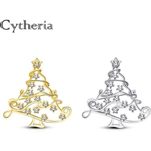 New fashion delicate hollow christmas tree crystal rhinestone pins brooches for women men christmas gifts