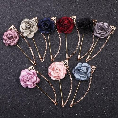 Fabric Flower Women Lapel Pin Safety Muslim Hijab Pins With Chain Wedding Jewelry Accessories Gifts