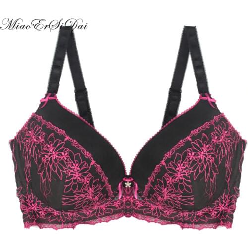 MiaoErSiDai Plus Size Bra Embroidery Women Brassiere Full Coverage Fashion Woman Lingerie Push-up Breast Underwear 36-42 D-DDD