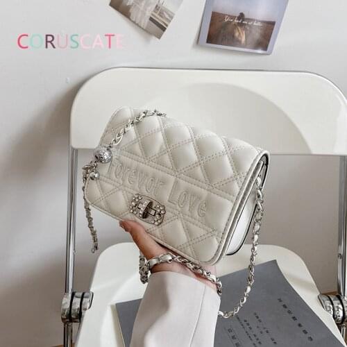 European Shoulder Bag New Summer Fashion PU Leather Rhinestone Lock Women Underarm Bag Letter Diamond Chain Female Crossbody bag