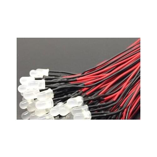 F5 5mm Diffused Warm White Red Green Blue Yellow Orange RGB 3V 5V 6V 12V LED Lamp Light 20cm Wire for Toy Light Beads x100pcs