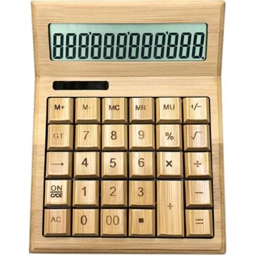 Functional Desktop Calculator Solar Power Bamboo Calculators with 12-digit Large Display l29k