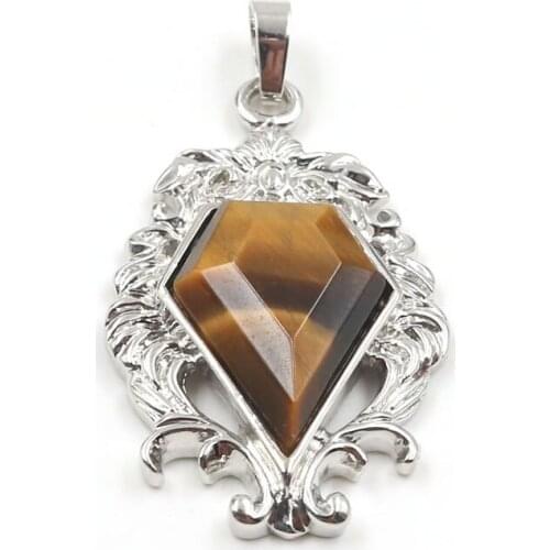 FYSL Silver Plated Geometric Shape Tiger Eye Stone Pendant for Gift Black Agates Jewelry
