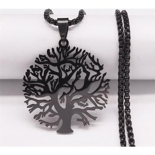 Gothic Tree of Life Stainless Steel Long Necklaces Chain Women/Men Black Pendant Necklace Jewelry acier inoxydable NXHLY34S03