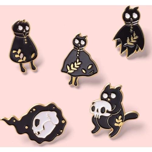 Gothic Ghost Skeleton Badge Creative Cartoon Black Cat Metal Enamel Brooch Fashion Cute Lapel Backpack Jewelry Accessories Gift