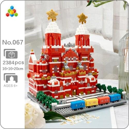 YZ 067 World Architecture Moscow Red Square Museum Church Train DIY Mini Diamond Blocks Bricks Building Toy for Children no Box