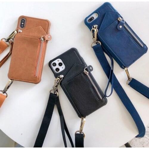 Luxury Leather Wallet Strap Cord Crossbody Case for iPhone 7 8 6 s Plus SE X XR XS 11 PRO MAX Shoulder Lanyard Card Holder Cover
