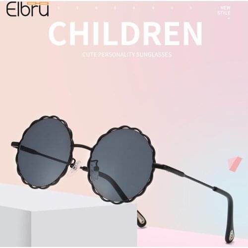 Elbru Round Childrens Sunglasses Fashion Flowers Boys Girls Luxury Sun Shades Eyeglasses Gradient Color Metal Kid UV400 Glasses