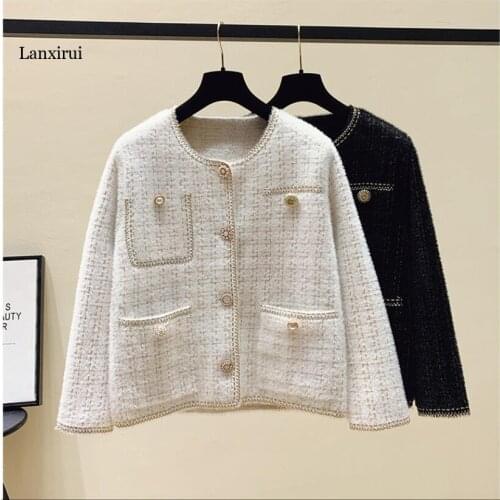 Autumn winter women short Black tweed coats single breasted twist weave jackets OL vintage elegant Jacket coat chaqueta mujer