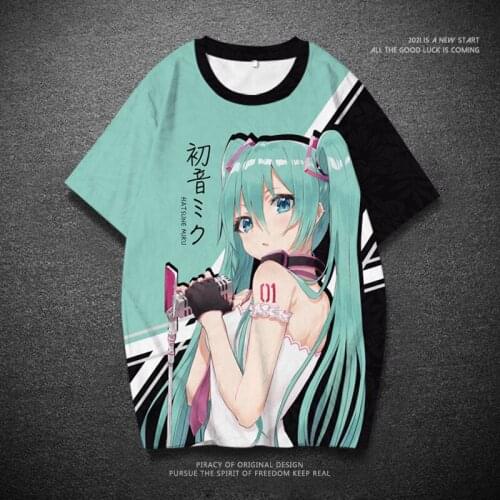 Anime Miku Summer Cosplay Costume T-shirt Tops Loose Short Sleeve Casual Tshirts clothes+Pants