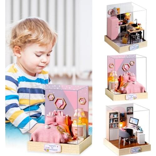 Miniature Dollhouse Furniture Kit with LED Toys DIY Doll House Wooden Doll Houses for children Christmas Gift Educational Toys