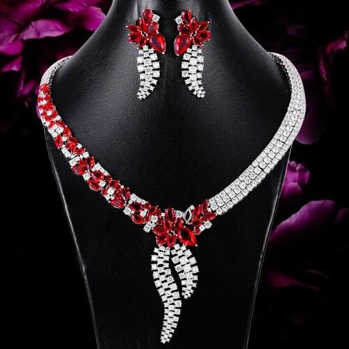 Missvikki 4 Colors Luxury Modified neck jewelry Shiny Gorgeous Pendant Earrings Necklace Jewelry Set Super Design High Quality