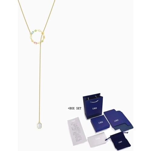 Fashion Swa New Rainbow Swa Y-shaped Necklace Gold Exquisite Color Exquisite Crystal Round Ornaments Romantic Luxury Jewelry Gif