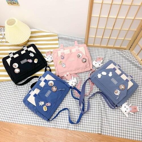 Harajuku Fashion School Backpack Cute Badge Pin Backbags For Women Nylon Large Capacity Messenger Bags