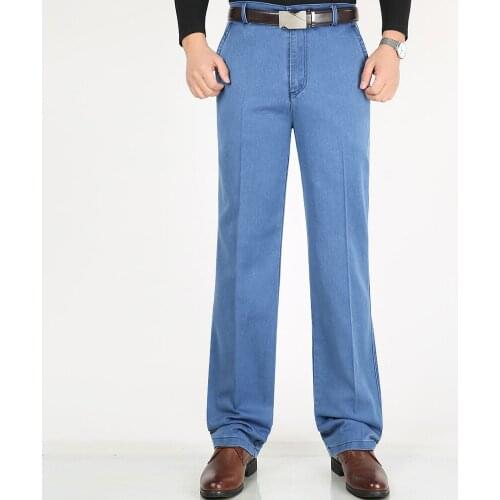 Male Classic Plus Size Leisure Trousers Men Quality Denim Fabric Jeans Homme High Waist Stretch Straight Solid Pants