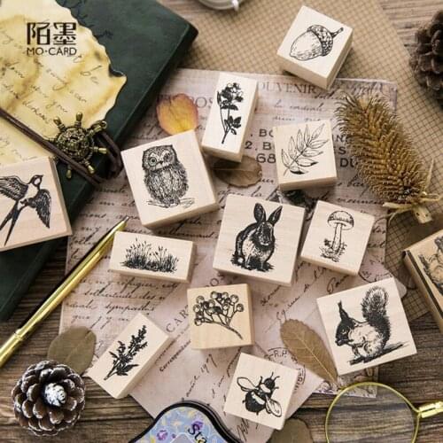 Forest animal series Owl Squirrel Rabbit Leaves Wood Rubber Stamp Set for DIY Scrapbooking Cards Decoration Embossing Craft