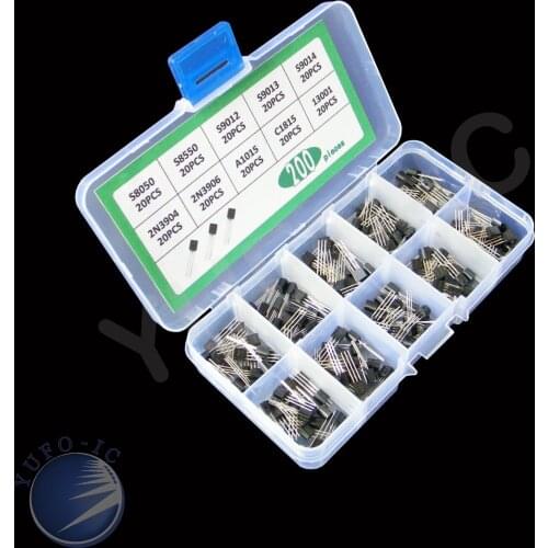 Transistor kit box 10values*20pcs=200pcs 2N3904 2N3906 A1015 C1815 13001 S8050 S8550 S9012 S9013 S9014 Assortment pack to-92