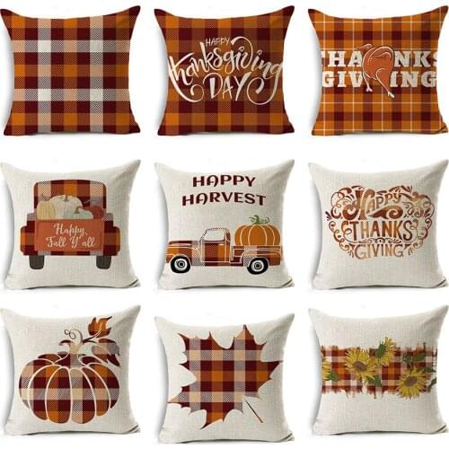 WZH Thanksgiving Day Pillow Cases Hello Autumn Cotton Linen Sofa Car Pumpkin Cushion Cover Home Decor 45*45 2021 New Arrival