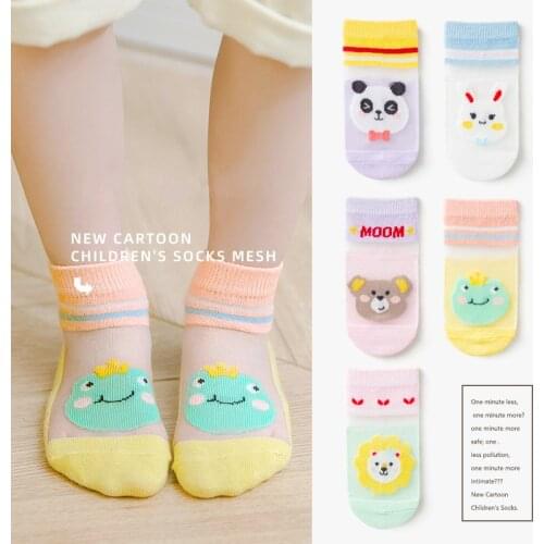 5 Pairs/Lot Children Thin Socks Glass Mesh Hollow Cartoon Boys Girls Baby Socks Mesh Socks Lace Invisible Breathable Socks