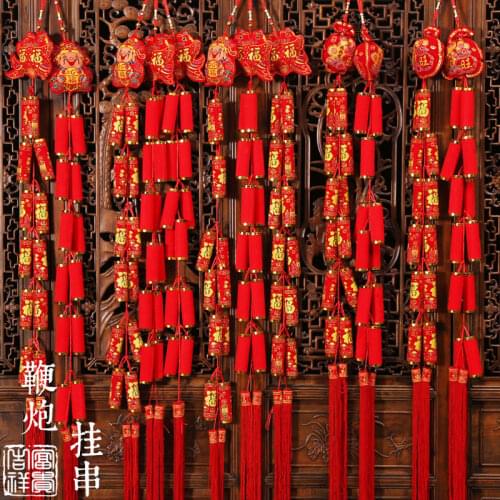 New Years firecrackers pendant all red printed gate hanging string festive decoration