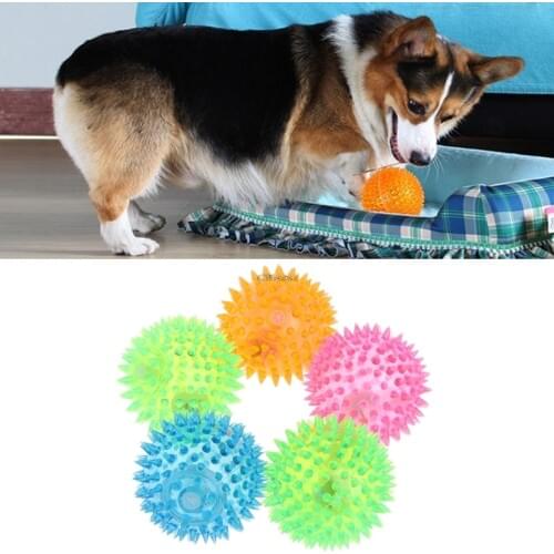 NEW Pet Ball Dog Cat Puppies Flash Light Squeaky Sensory Novelty High Bouncing Rubber Cachorro Dog Toys Kitten Kitty